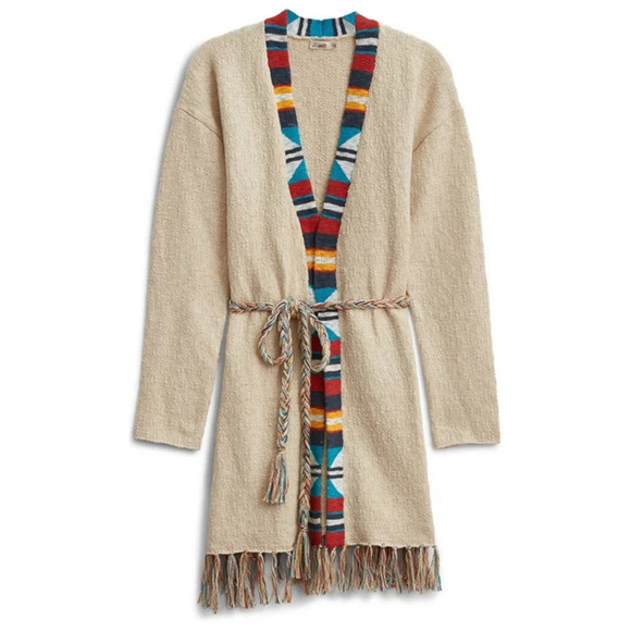 New Faherty Crow Stripes Tassel Organic Cotton Duster Cardigan M/ L - Picture 2 of 4